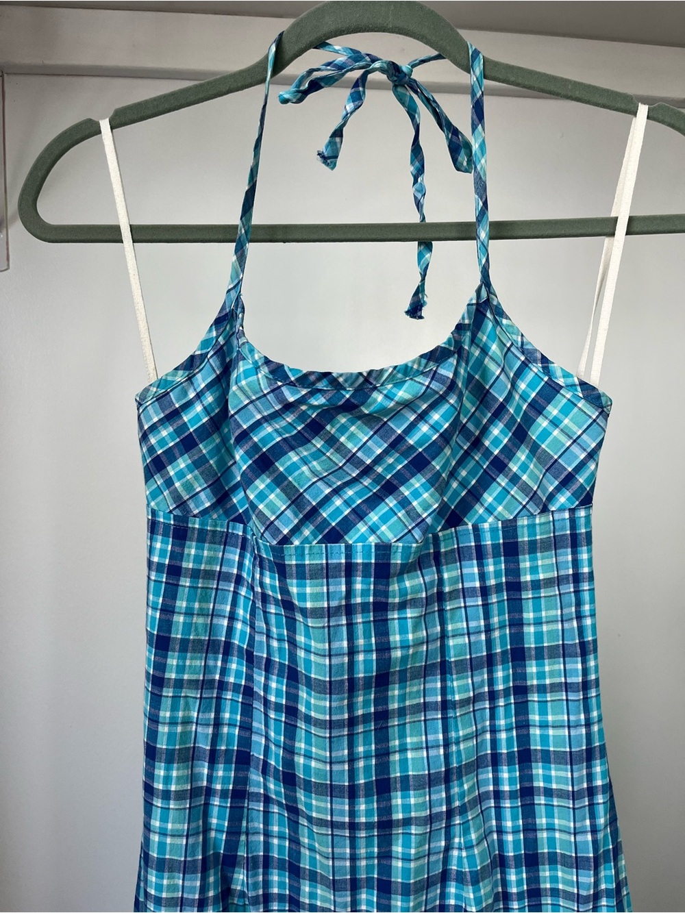 Y2K Vintage Pelican Cove Blue Plaid Halter Sundress Size S